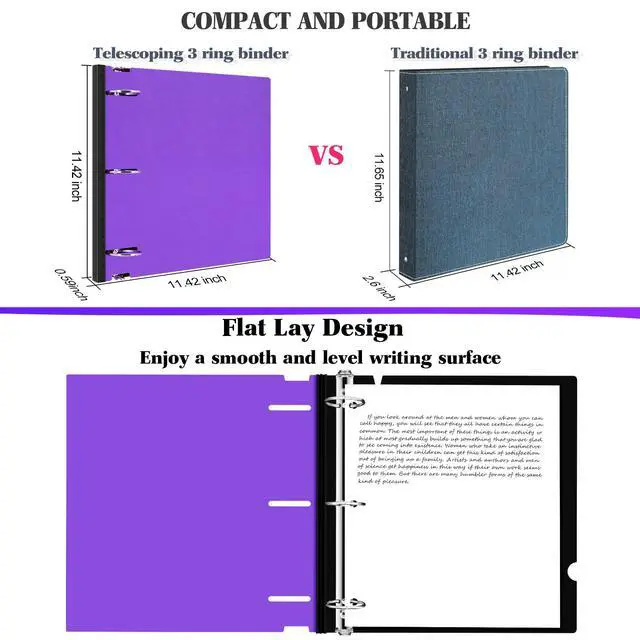 Alt view image 3 of 7 - 1.5 Inch Telescoping 3 Ring Binder, 6 Pack Portable Plastic Binder with Telescoping Spine, Holds 8.5" x 11" Paper, Assorted ColorsPerfect for School, Office & Home