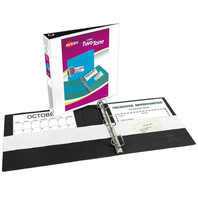 Alt view image 2 of 7 - ® Two-Tone 3 Ring Binder, 1.5" Slant Rings, 1 White/Black Binder For School, Home and Office Organization, Clear Overlays, DuraHinge Tear-Resistant Spine, DuraEdge Split-Resistant Edges
