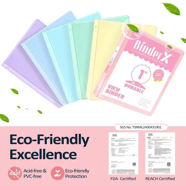Alt view image 2 of 7 - 3 Ring Binders 1 Inch 6 Pack, 1" Three Ring Binder with Pockets Extra Durable, Eco-Friendly, PVC-Free, Reinforced Hinge, 1050-Sheet Capacity, Interior Pockets, Customizable, School, Office