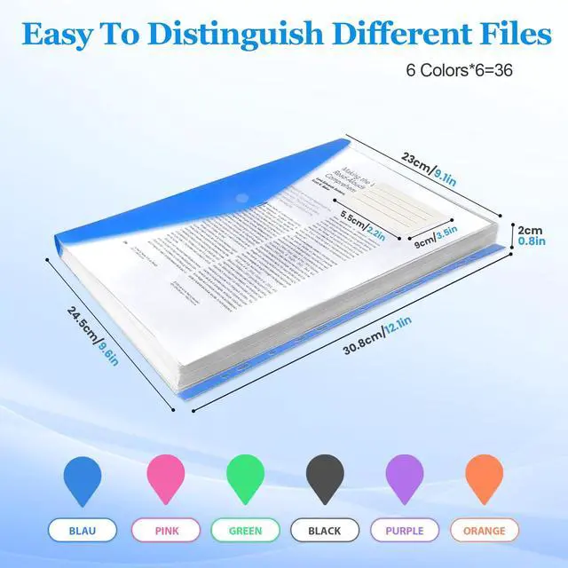Alt view image 2 of 7 - 36 Pack Binder Folders with Pockets 11 Holes Expandable Dividers for 2/3/4 Ring Document Pouch with Label Loose-Leaf Transparent Binder Organizer for School Home Office