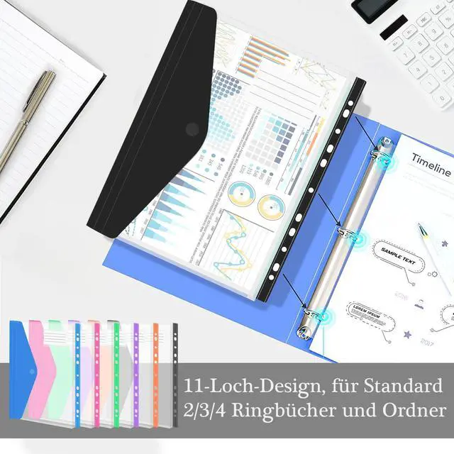 Alt view image 7 of 7 - 36 Pack Binder Folders with Pockets 11 Holes Expandable Dividers for 2/3/4 Ring Document Pouch with Label Loose-Leaf Transparent Binder Organizer for School Home Office