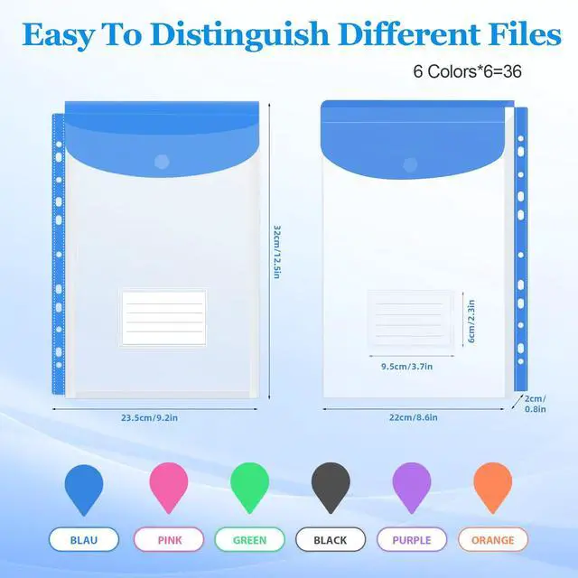 Alt view image 3 of 7 - 36 Pack Binder Folders with Pockets 11 Holes Expandable Dividers for 2/3/4 Ring Document Pouch with Label Loose-Leaf Transparent Binder Organizer for School Home Office
