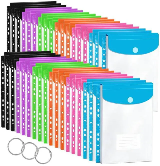 Main image of 36 Pack Binder Folders with Pockets 11 Holes Expandable Dividers for 2/3/4 Ring Document Pouch with Label Loose-Leaf Transparent Binder Organizer for School Home Office
