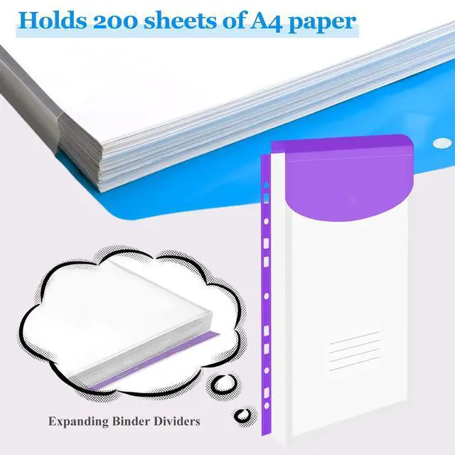 Alt view image 5 of 7 - 36 Pack Binder Folders with Pockets 11 Holes Expandable Dividers for 2/3/4 Ring Document Pouch with Label Loose-Leaf Transparent Binder Organizer for School Home Office