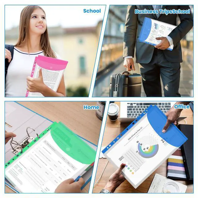 Alt view image 6 of 7 - 36 Pack Binder Folders with Pockets 11 Holes Expandable Dividers for 2/3/4 Ring Document Pouch with Label Loose-Leaf Transparent Binder Organizer for School Home Office