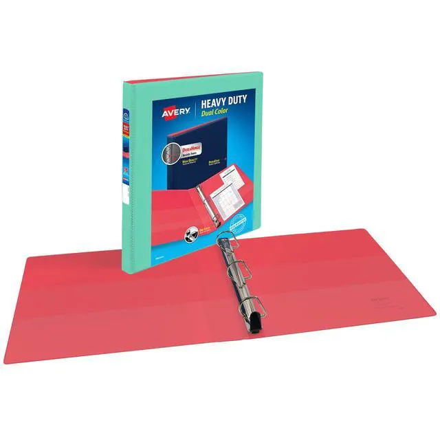 Alt view image 2 of 7 - Heavy-Duty Dual Color 3 Ring Binder,0.5" One Touch Slant Rings,135-Sheet Capacity,0.7 Inch Wide Spine, Home,School Supplies,Office or Organization Needs, Mint/Coral Binder (17881) (Pack of 6)