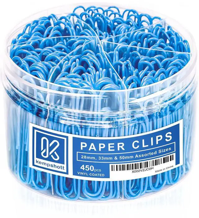 Main image of 450 Blue Color Paper Clips Assorted Sizes Small, Medium and Large Paper Clips for Paperwork Ideal for Home, School and Office Use (Assorted, Blue)