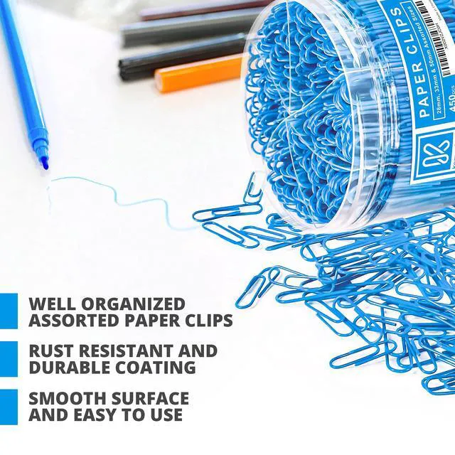 Alt view image 3 of 7 - 450 Blue Color Paper Clips Assorted Sizes Small, Medium and Large Paper Clips for Paperwork Ideal for Home, School and Office Use (Assorted, Blue)