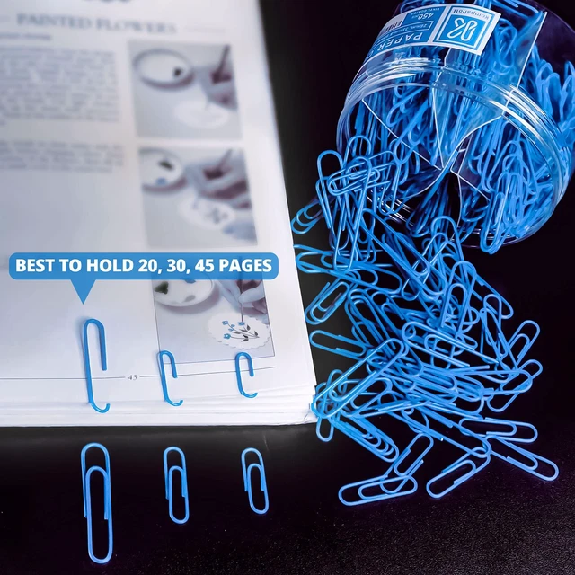 Alt view image 4 of 7 - 450 Blue Color Paper Clips Assorted Sizes Small, Medium and Large Paper Clips for Paperwork Ideal for Home, School and Office Use (Assorted, Blue)