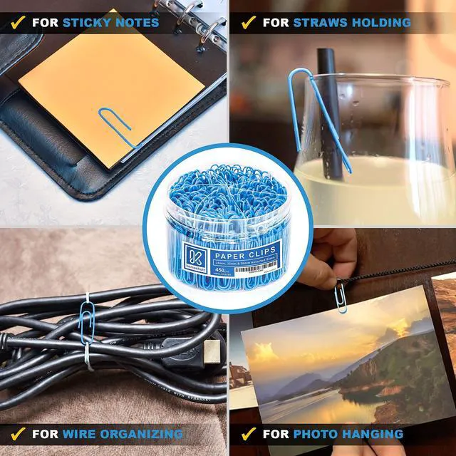 Alt view image 7 of 7 - 450 Blue Color Paper Clips Assorted Sizes Small, Medium and Large Paper Clips for Paperwork Ideal for Home, School and Office Use (Assorted, Blue)