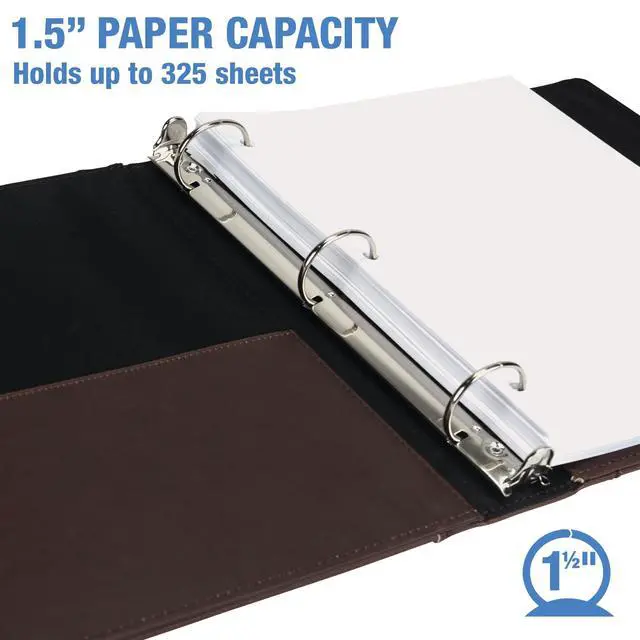 Alt view image 3 of 6 - Vintage Leather Binder, 1.5 Inch Round Ring (Holds 325 Sheets), Letter Size 8.5x11 Documents, Professional Organizer Portfolio, Planner, No Zipper, Brown