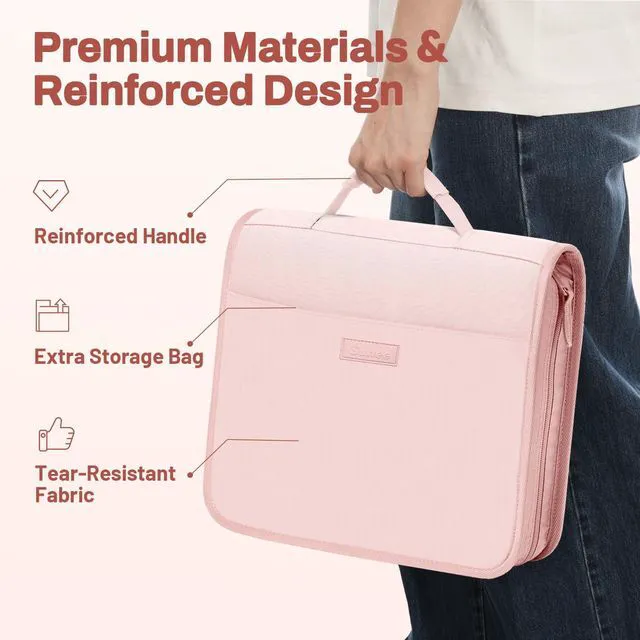 Alt view image 6 of 7 - Zipper Binder with Handle, 1.5 Inch O-Ring, 325 Pages Capacity, with 5-Tab Expanding File Folder for Classified Storage, Small Size Lightweight Zipper Bag for Middle School Students, Pink Lotus