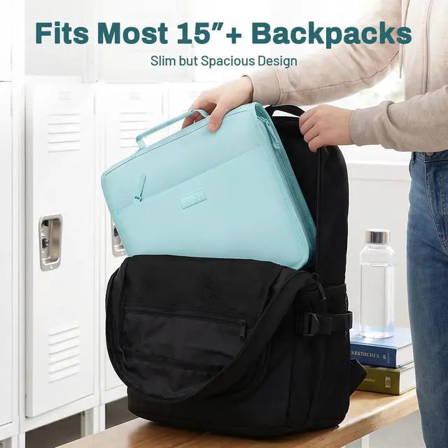 Alt view image 2 of 7 - Zipper Binder with Handle, 1.5 Inch O-Ring, 325 Pages Capacity, with 5-Tab Expanding File Folder for Classified Storage, Small Size Lightweight Zipper Bag, Sky Blue