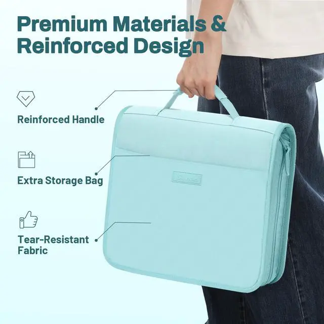 Alt view image 6 of 7 - Zipper Binder with Handle, 1.5 Inch O-Ring, 325 Pages Capacity, with 5-Tab Expanding File Folder for Classified Storage, Small Size Lightweight Zipper Bag, Sky Blue