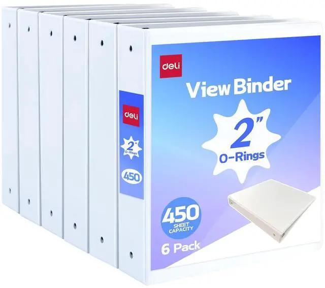 Main image of 2-inch 3 Ring Binder 6 Pack,11" x 8.5" US Letter Size,White 2 inch Binders with 2 Interior Pockets, 450 Sheets Capacity