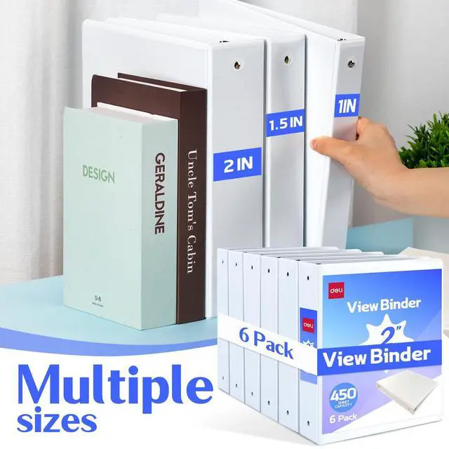 Alt view image 7 of 7 - 2-inch 3 Ring Binder 6 Pack,11" x 8.5" US Letter Size,White 2 inch Binders with 2 Interior Pockets, 450 Sheets Capacity