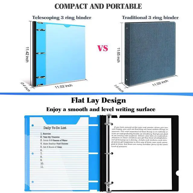 Alt view image 3 of 7 - 1 Inch Telescoping 3 Ring Binder - 6PCS, Flexible Round Binder with Customizable Front Cover and Clear Catalog Pocket, 1Inch Rings, Perfect for School, Office & Home
