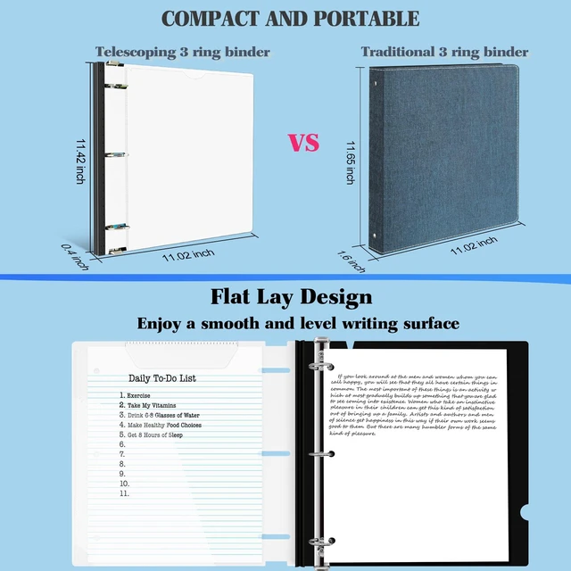 Alt view image 4 of 7 - 1 Inch Telescoping 3 Ring Binder - 6PCS, Flexible Round Binder with Customizable Front Cover and Clear Catalog Pocket, 1Inch Rings, White Perfect for School, Office & Home