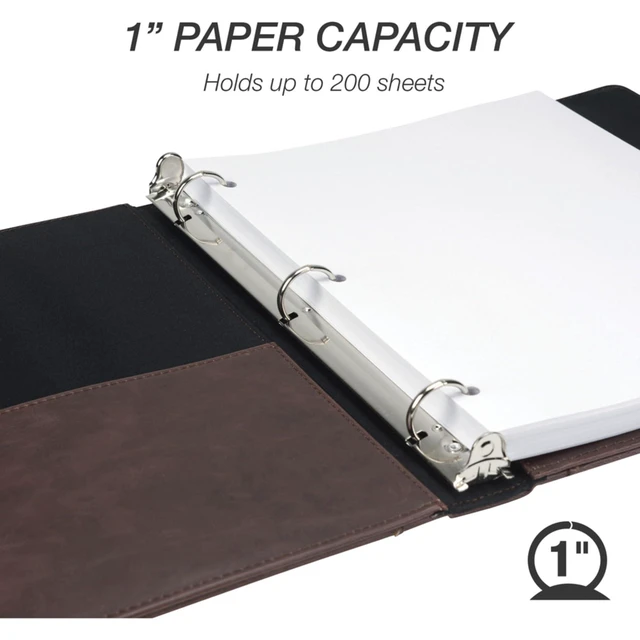 Alt view image 6 of 7 - Vintage Leather 3 Ring Binder, Professional Organizer, Planner, 1 Inch Round Ring (Holds 200 Sheets), Letter Size 8.5 x 11, No Zipper, Brown