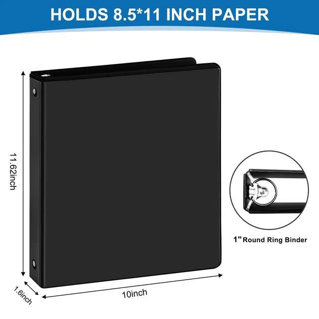 Alt view image 2 of 7 - 1 Inch Black 3 Ring Binders 12 Pack, PVC-Free Clear View Binder with 2 Interior Pockets, Holds 200 Sheets of 8.5" x 11" Paper for Office, Business Presentations, Projects & Home Organization
