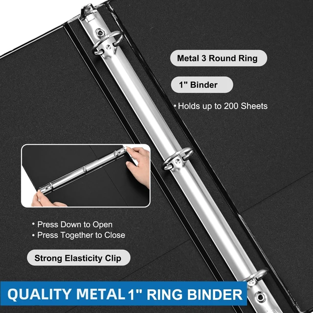 Alt view image 5 of 7 - 1 Inch Black 3 Ring Binders 12 Pack, PVC-Free Clear View Binder with 2 Interior Pockets, Holds 200 Sheets of 8.5" x 11" Paper for Office, Business Presentations, Projects & Home Organization