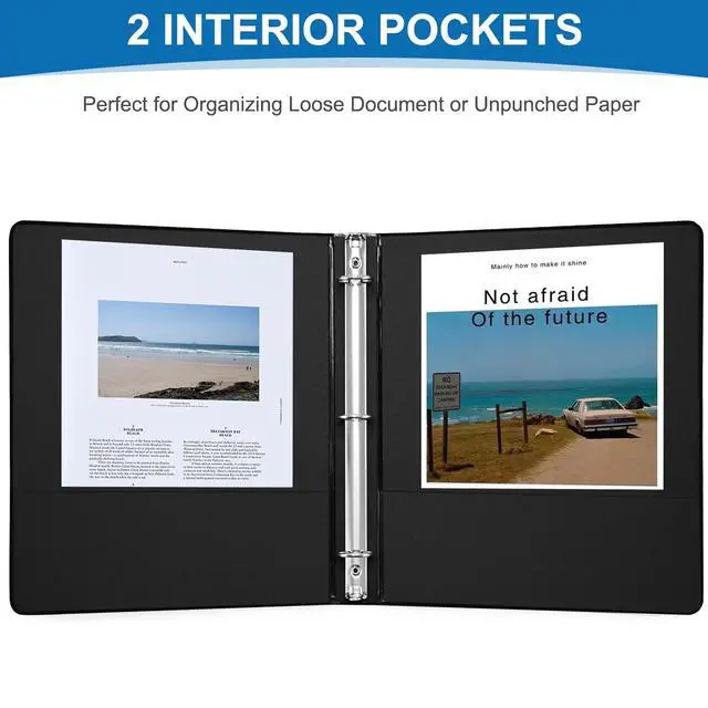 Alt view image 6 of 7 - 1 Inch Black 3 Ring Binders 12 Pack, PVC-Free Clear View Binder with 2 Interior Pockets, Holds 200 Sheets of 8.5" x 11" Paper for Office, Business Presentations, Projects & Home Organization