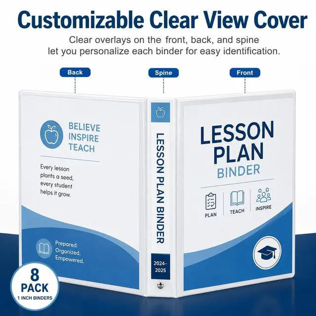 Alt view image 6 of 7 - Durable 1 inch 3-Ring Binder, 1" Round Ring Binders with 2 Inside Pockets, Basic 1 in Binders, PVC- Free, Clear View Cover 1-inch-Binder Holds 8.5'' x 11''Paper for Office/School/Home12 Pack, White