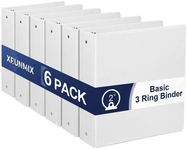 Main image of 2-Inch 3-Ring Binder with Pockets, 2 Premium View Binders with Three Ring Binders Holds up to 450 Sheets US Letter Size, Bulk Pack of 6, Perfect for Home, Office, and School(XY014-WH)