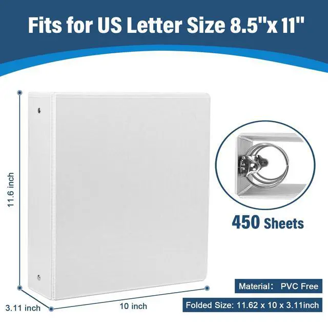 Alt view image 2 of 7 - 2-Inch 3-Ring Binder with Pockets, 2 Premium View Binders with Three Ring Binders Holds up to 450 Sheets US Letter Size, Bulk Pack of 6, Perfect for Home, Office, and School(XY014-WH)