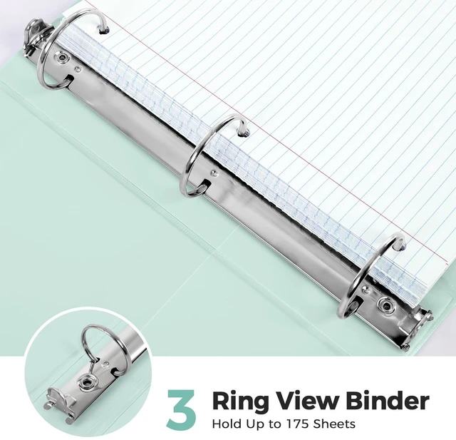 Alt view image 5 of 7 - 1 Inch 3 Ring Binder with 8 Tab Dividers & 24 Labels, Pastel Binder Organizer for Letter Size Paper, Aesthetic School Binder for Notes, Documents, Office & Home Organization, Green