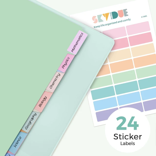 Alt view image 6 of 7 - 1 Inch 3 Ring Binder with 8 Tab Dividers & 24 Labels, Pastel Binder Organizer for Letter Size Paper, Aesthetic School Binder for Notes, Documents, Office & Home Organization, Green