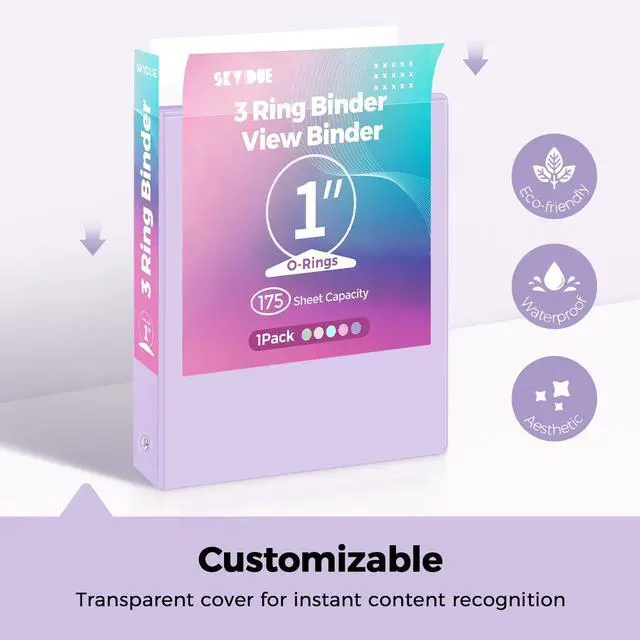 Alt view image 3 of 7 - 1 Inch 3 Ring Binder with 8 Tab Dividers & 24 Labels, Pastel Binder Organizer for Letter Size Paper, Aesthetic School Binder for Notes, Documents, Office & Home Organization, Purple