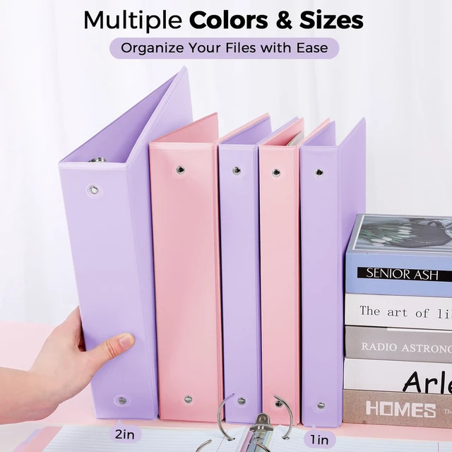 Alt view image 4 of 7 - 1 Inch 3 Ring Binder with 8 Tab Dividers & 24 Labels, Pastel Binder Organizer for Letter Size Paper, Aesthetic School Binder for Notes, Documents, Office & Home Organization, Purple