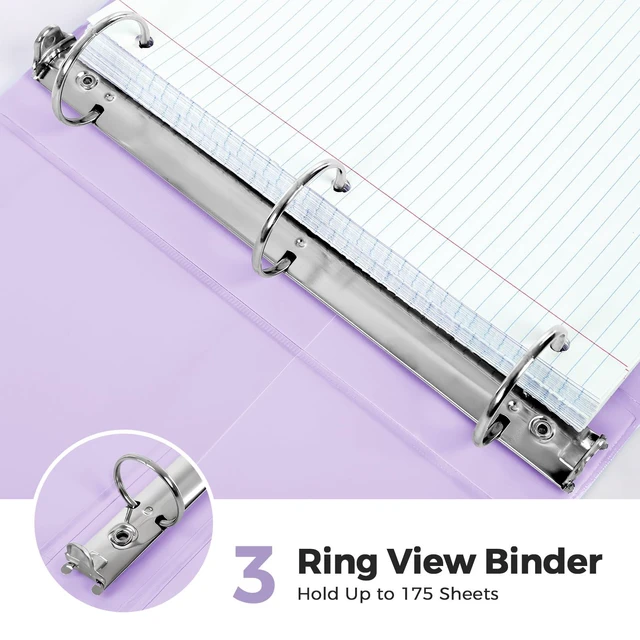 Alt view image 5 of 7 - 1 Inch 3 Ring Binder with 8 Tab Dividers & 24 Labels, Pastel Binder Organizer for Letter Size Paper, Aesthetic School Binder for Notes, Documents, Office & Home Organization, Purple