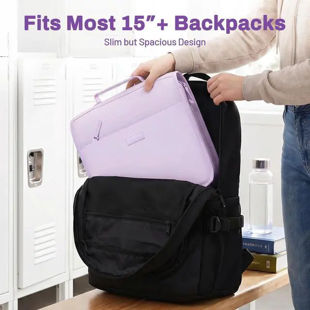 Alt view image 2 of 7 - Zipper Binder with Handle, 1.5 Inch O-Ring, 325 Pages Capacity, with 5-Tab Expanding File Folder for Classified Storage, Small Size Lightweight Zipper Bag for Middle School Students, Lavender Purple