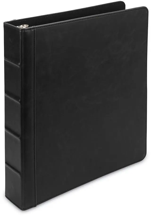Main image of Vintage Faux Leather 3 Ring Binder, 1.5 Inch Round Ring, Full Size Binder for 8.5 x 11 Letter Size Paper, Professional Organizer with Interior Pockets, No Zipper, Black