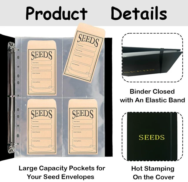 Alt view image 3 of 7 - Extra Large Seed Storage Organizer Binder, 3 Ring Seed Packet Organizer with 200 Pockets(50 Pack Clear Sheet Protectors), Garden Seed Holder Book for Envelopes, Seed Saving Keeper, Black