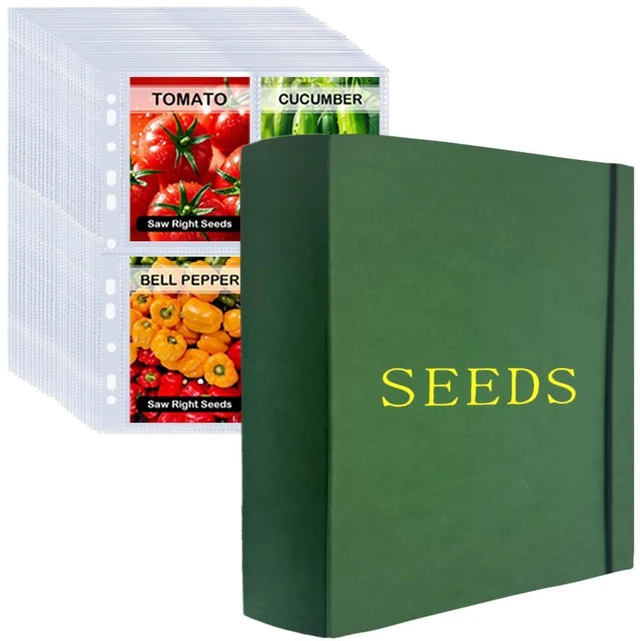 Main image of Extra Large Seed Storage Organizer Binder,3 Ring Seed Packet Organizer with 200 Pockets(50 Pack Clear Sheet Protectors), Garden Seed Holder Book for Envelopes, Seed Saving Keeper, Green