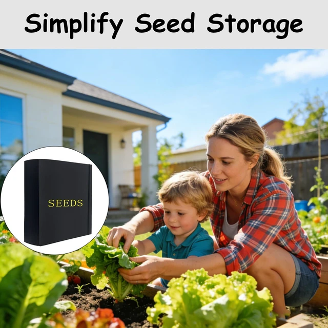Alt view image 7 of 7 - Extra Large Seed Storage Organizer Binder, 3 Ring Seed Packet Organizer with 200 Pockets(50 Pack Clear Sheet Protectors), Garden Seed Holder Book for Envelopes, Seed Saving Keeper, Black