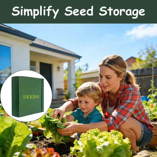 Alt view image 7 of 7 - Extra Large Seed Storage Organizer Binder,3 Ring Seed Packet Organizer with 200 Pockets(50 Pack Clear Sheet Protectors), Garden Seed Holder Book for Envelopes, Seed Saving Keeper, Green