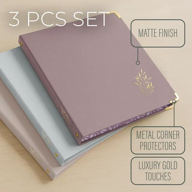 Alt view image 4 of 7 - Cute 3 Ring Binder 1-Inch Rings 3-Pack of Binders with Pockets, Gold-Foil & Metal Corners 1 Inch Binders 3 Ring Cute for School, Office & Work 1" Pastel Three-Ring Binder One Inch
