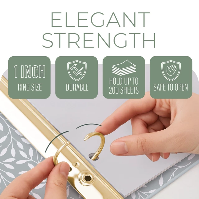 Alt view image 6 of 7 - Cute 3 Ring Binder 1-Inch Rings 3-Pack of Binders with Pockets, Gold-Foil & Metal Corners 1 Inch Binders 3 Ring Cute for School, Office & Work 1" Pastel Three-Ring Binder One Inch