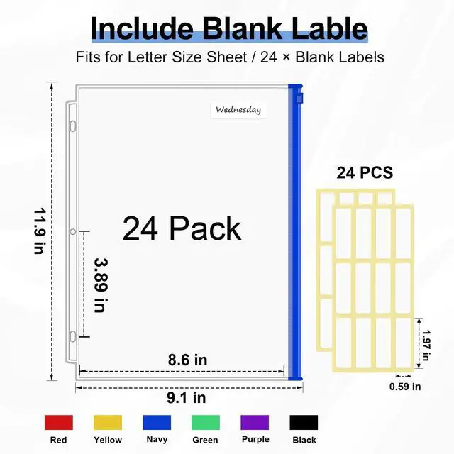 Alt view image 2 of 7 - 24 Pack Binder Pockets, 8.5 x 11 Colored Zipper Pouches for Binders Thickened PVC Document Folders, 3 Holes Pre-Punched Fits Standard Binder Letter-Size Paper Storage, Business Office Supplies