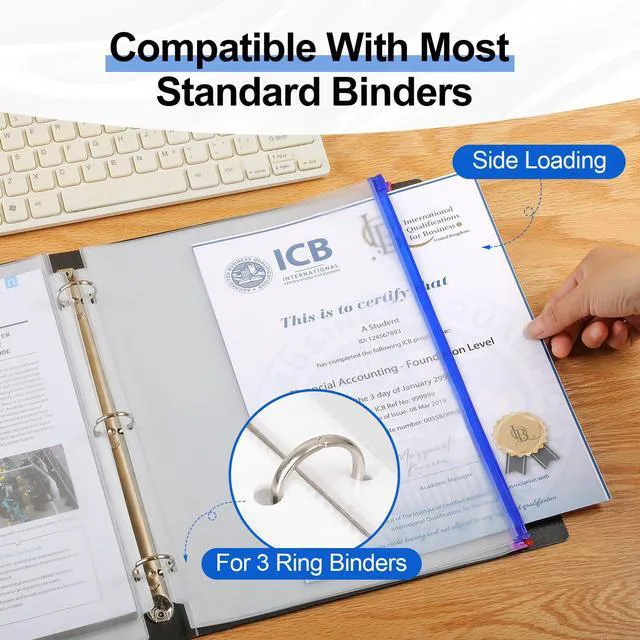 Alt view image 4 of 7 - 24 Pack Binder Pockets, 8.5 x 11 Colored Zipper Pouches for Binders Thickened PVC Document Folders, 3 Holes Pre-Punched Fits Standard Binder Letter-Size Paper Storage, Business Office Supplies