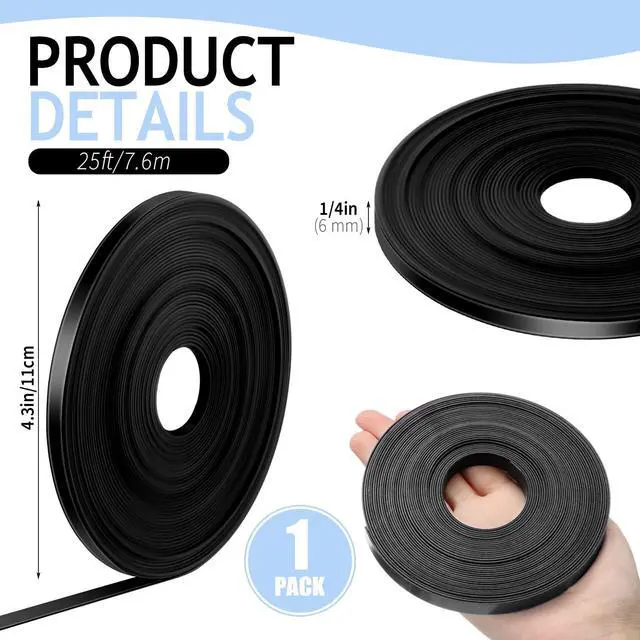 Alt view image 2 of 6 - Black Magnetic Tape Roll Thin Strips, 1/4 Inch X 25 Feet, 1 Pcs Magnetic Board Dividers Whiteboard Graphic Decorative Tape Marking Line for Classroom Office Art Accessories