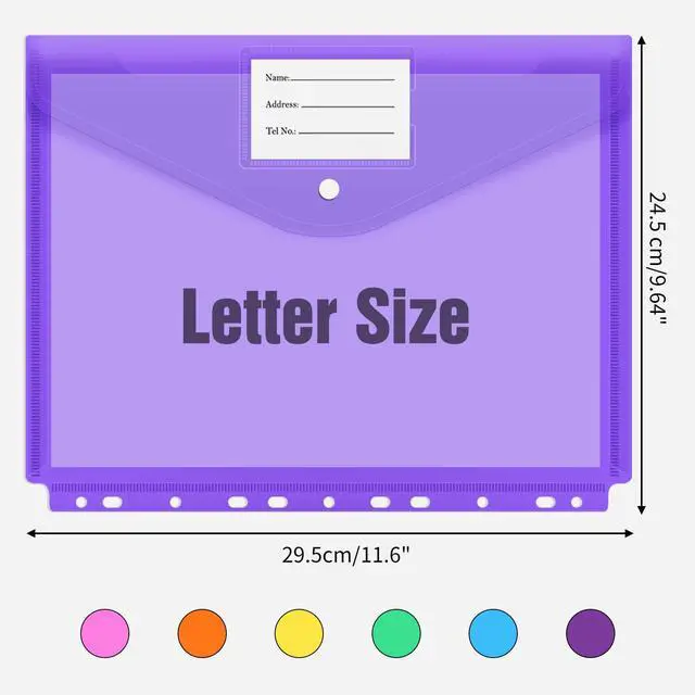 Alt view image 2 of 7 - 30pcs Binder Sleeves, Binder Pockets for 3 Ring, Binder Folders, 11 Holes, Letter Size, Snap Button Pouch with Label for School, Home and Office