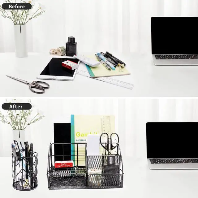 Alt view image 6 of 7 - Black Desk Organizers and Accessories Office Supplies Set Stapler, Pen Holder, Phone Holder, Scissors, Pen, Ruler, 30 Paper Clips, 22 Binder Clip, 20 Tacks and 1000pcs Staples