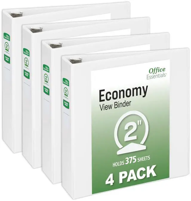 Main image of Economy View 3 Ring Binders, 2" Round Rings, 2.8" Spine, 375-Sheet Capacity, White Binders (4-Pack of 03146)