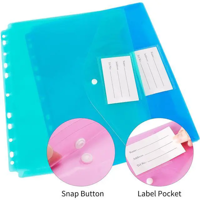 Alt view image 3 of 7 - 30pcs Binder Sleeves, Binder Pockets for 3 Ring, Binder Folders, 11 Holes, Letter Size, Snap Button Pouch with Label for School, Home and Office