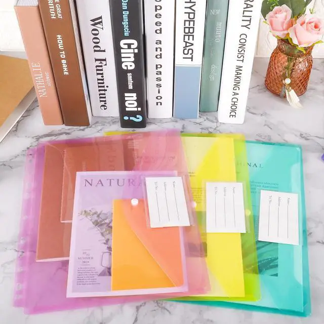 Alt view image 6 of 7 - 30pcs Binder Sleeves, Binder Pockets for 3 Ring, Binder Folders, 11 Holes, Letter Size, Snap Button Pouch with Label for School, Home and Office
